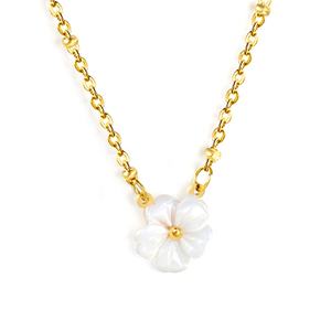 Collier pendentif fleur en coquillage de pierre naturelle, cadeau pour femme, bijoux en acier inoxydable hypoallergénique plaqué or 18 carats - Product Image 1