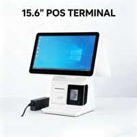 Terminal de Pago POS Blanco con Impresora Integrada de 58 mm, Escáner, Caja Registradora Autoservicio para Tiendas, Pantalla Táctil Dual de 15.6 Pulgadas