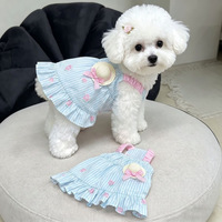 Gaun Putri Model Tipis Bergaya Kasual Musim Panas untuk Anjing Bichon Frise, Motif Bunga Pink Bergaris, Ukuran XS untuk Anjing Kecil Teddy saat Berjalan