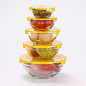 Ensemble de 5 pièces, vente en gros, accessoires de décoration pour la <span class=keywords><strong>cuisine</strong></span> et la maison, vaisselle en verre avec couvercle, ensemble de bols en verre - Product Image 4