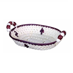 Cestas de Almacenamiento de Mimbre Blanco Tejidas a Mano con Forro y Asas de Tela a Cuadros Morados para Organización de Cocina, Precio Económico - Product Image 6