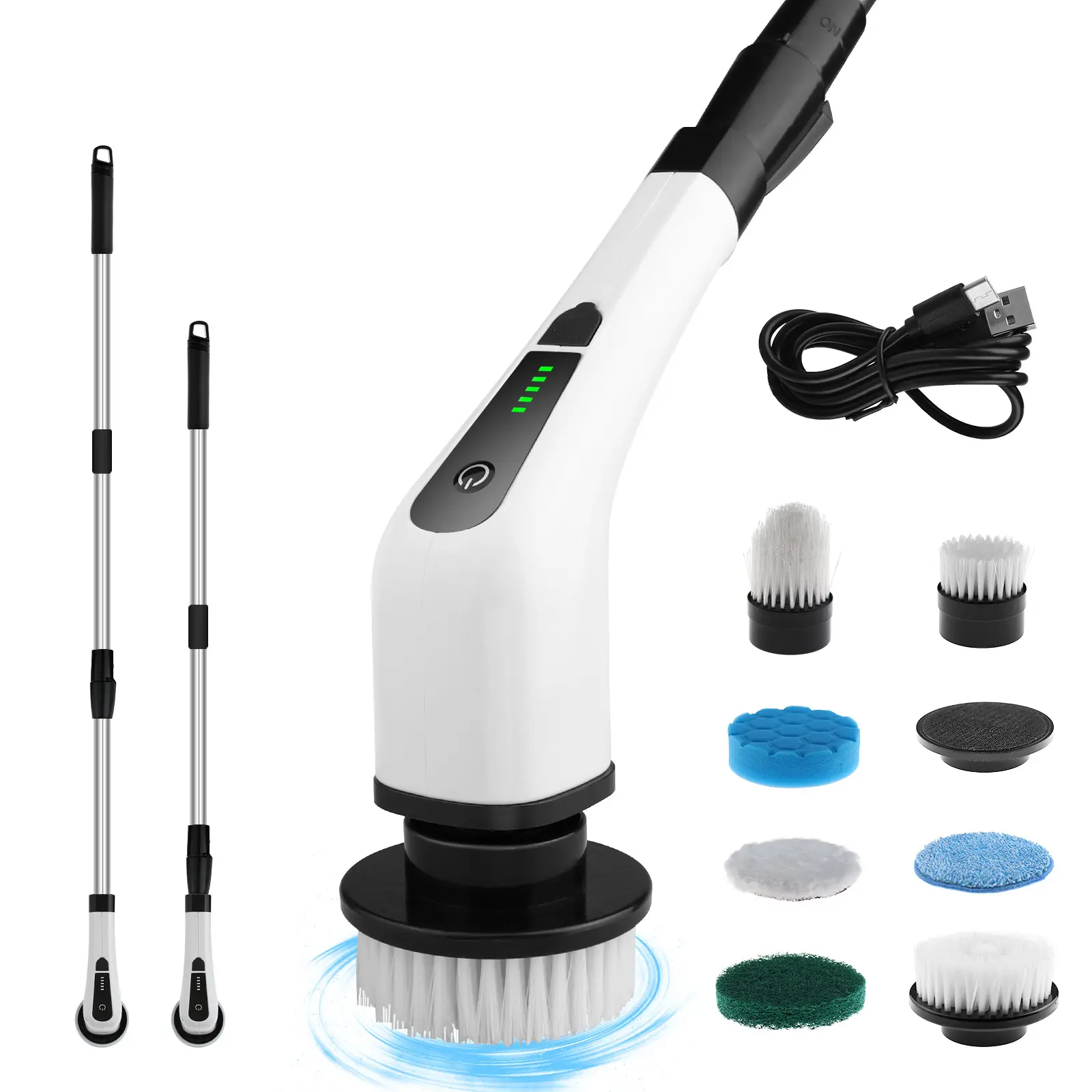 Hot Selling Wholesale Electric Spin Scrubber Cleaning Brush with 8 Replaceable Brush Heads and Adjustable Detachable Handle