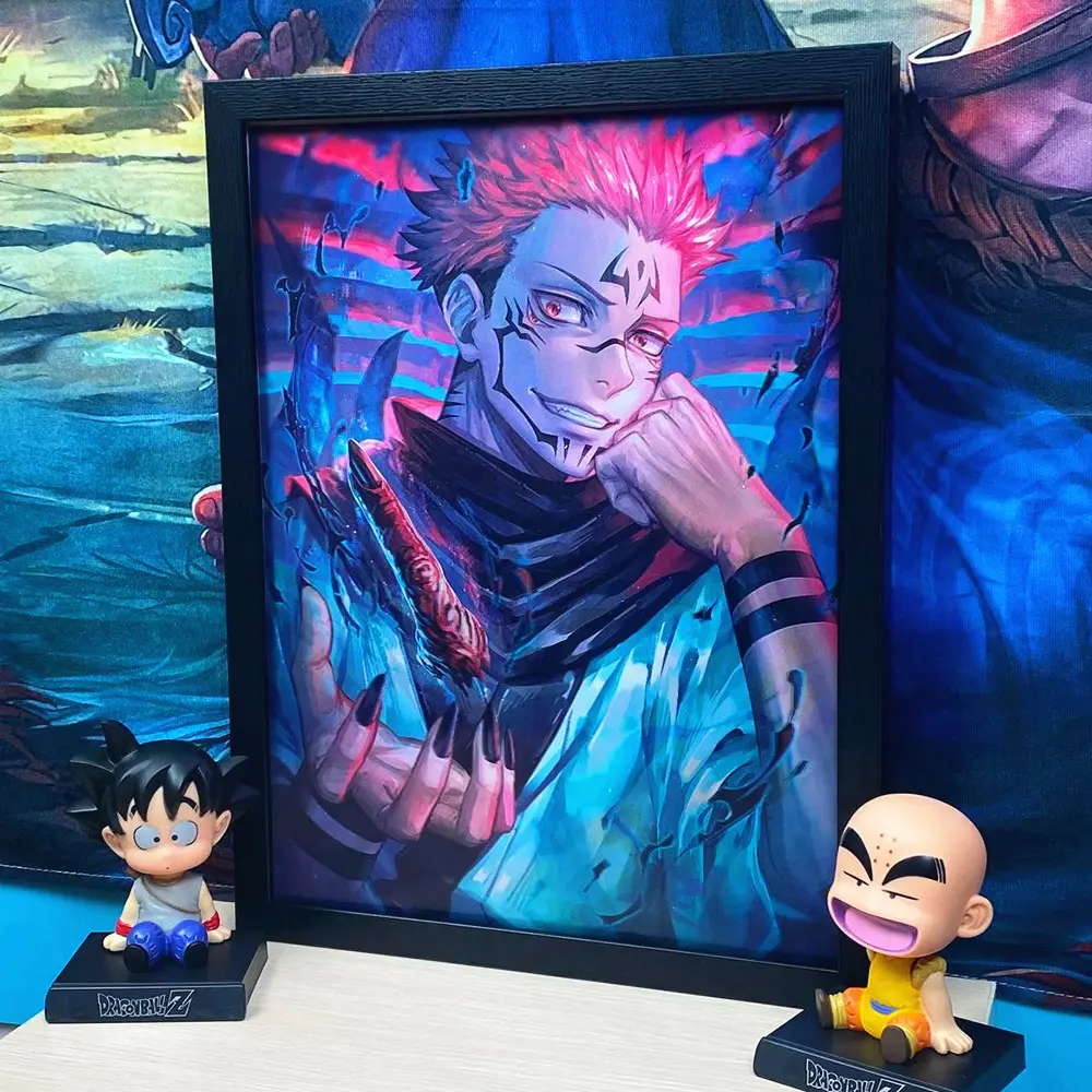 Poster Anime Gradien 3D One Piece Chainsaw Man Dragon Ball Demon Slayer Art 3D Stereo Anime Poster Dekorasi Kamar Tidur
