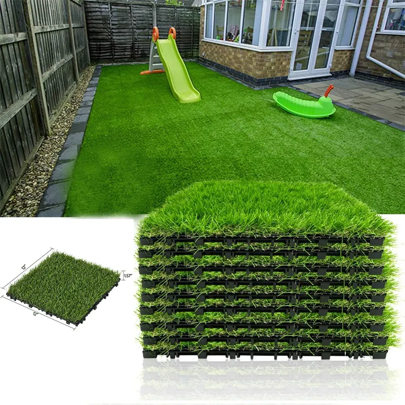 Indoor Outdoor Decor 12" x 12" TURF Interlocking Thick Realistic Grass Mat Artificial Grass Turf Tiles for Dogs Patio