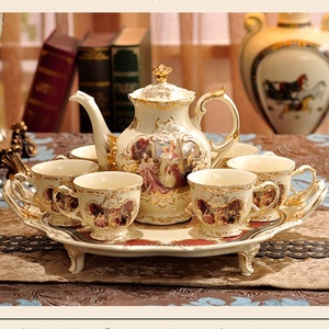 Low-price Promotion of British Characters and Flower Relief Ceramic Afternoon <b>Tea</b> Coffee <b>Set</b> - Product Image 2