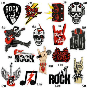 Parches Bordados Termoadhesivos con Diseño de Calavera Negra, Estilo Punk Rockero, Tema Musical de Guitarra, para Chaquetas y <span class=keywords><strong>Ropa</strong></span> - Product Image 6