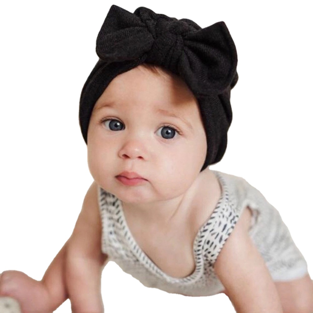 Шапка-бини для новорожденных, с бантом, мягкая вязаная шапка-тюрбан для младенцев, шапочка для малышей, головной убор, шапка для больницы