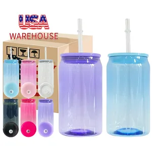 USA Warehouse BPA Free Unbreakable 16oz Plastic Can Colored Jelly Clear Transparent For Iced Coffee Soda Pop