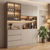 Armoire de chambre murale complète en composite chêne clair mat crème, unité de base encastrée pour machine à café avec tiroir