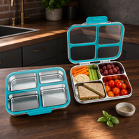 Boîte à lunch bento en acier inoxydable 304 S004-2 avec couvercle transparent Tritan, capacité 1-3L, plus de 3 compartiments, sans BPA, chauffable, mignonne, personnalisable OEM ODM
