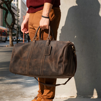 Sac polochon en cuir véritable de style vintage pour hommes et femmes, sac de voyage à bandoulière noble avec fermeture à glissière à motif géométrique