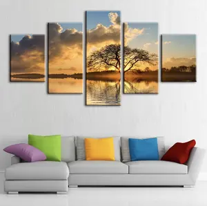 Modern Style Tree With River Sunset Nature Scenery Wall Mural Canvas Painting Artwork For Home Decoration
