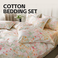 Parure de lit 4 pièces en coton 100% personnalisable avec motifs floraux, housse de couette et draps, tailles King Size, Queen Size, Full Size, ultra douce, vente en gros