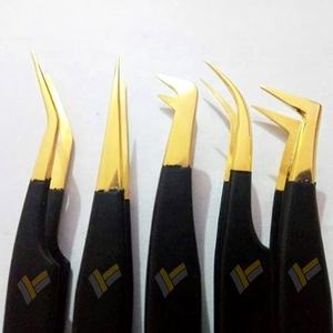 Pince à épiler d'extension de cils en acier inoxydable japonais de haute qualité avec logo personnalisé pointe dorée et type pointu noir - Product Image 1