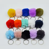 Porte-clés mousqueton en peluche douce et moelleuse argentée de 4 cm avec pompons et boules de fourrure – Breloque d'autodéfense