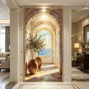 Factory wholesale customization Wall Art Mediterranean Archway Sea View Home Decoration <b>LED</b> Frame crystal porcelain painting - Product Image 1