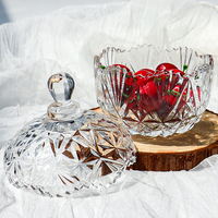 Bol à bonbons en verre, verrerie en gros, pot de rangement pour collations de cuisine, récipient en verre transparent, boîte cadeau, pot à bonbons en verre avec couvercle