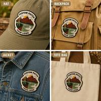 Patch brodé personnalisé pour la randonnée, forme découpée, logo paysage montagneur extérieur, patch auto-agrippant pour sac à dos et veste