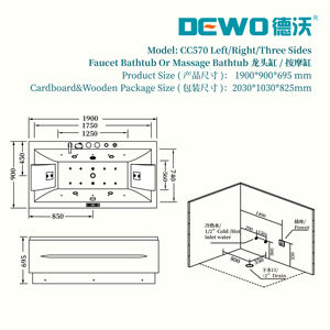 Acrylique 2 personnes pour baignoire, <span class=keywords><strong>massage</strong></span> du cou, trempage, conception autoportante pour salle de bain, utilisation en appartement Taille 1.9m Couples Spa Tub - Product Image 6