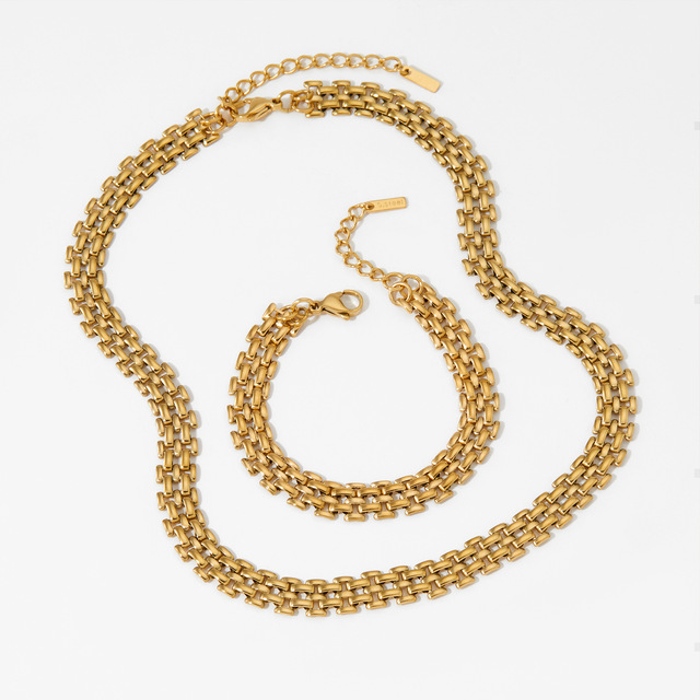 Chunky Jewelry New Fashion Bold Woven Lantern Chain Stainless Steel 18K Gold Bracelet Necklace Set for Men and Women