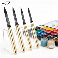 Hechunzi - Juego de 4 pinceles redondos de pelo de nailon con mango de metal dorado desmontable, para viaje, para acuarela, tamaños 8, 10, 14, 18