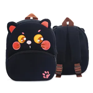 儿童背包可爱毛绒背包动物黑猫包男孩女孩书包定制背包