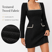 Elegantes Damenkleid mit Quadratischem Ausschnitt und Langen Ärmeln, Figurbetontes Bürokleid mit Kontrastfarbener Paspelierung und Individuellem Logo