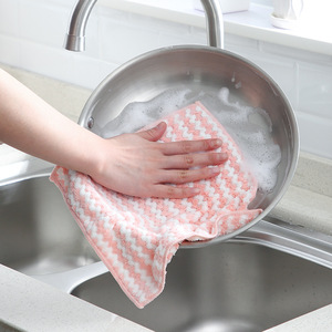 Thickened Absorbent Dishcloth Rectangle Pink Green Stripe Coral Fleece Kitchen Cleaning Towel For Pots And <b>Pans</b> - Product Image 2