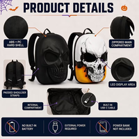 Nouveau design Sac à dos LED en forme de squelette 3D unisexe Sac à dos pour ordinateur portable LED pour Halloween Sac à dos cool avec crâne Yeux animés Sacs LED