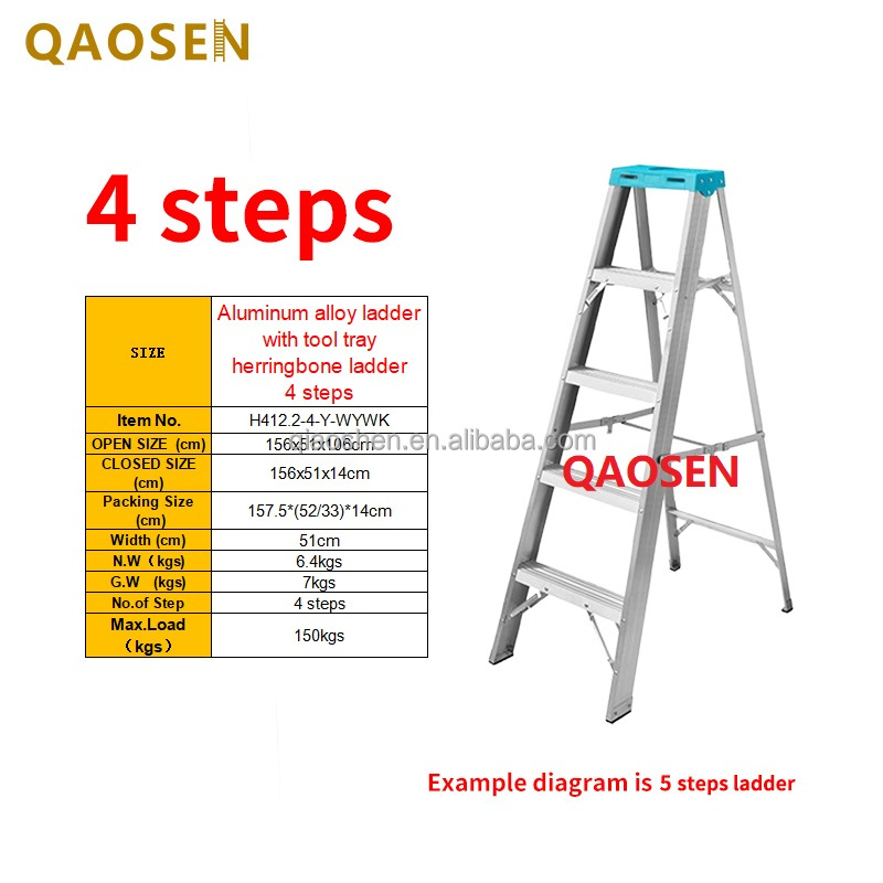 4 steps Aluminum ladder with tool tray herringbone ladder