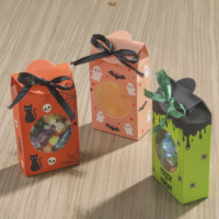 Boîte à cartes d'Halloween personnalisée en carton recyclable, fabriquée sur mesure, avec fenêtre en PVC et ruban de fermeture, OEM ODM