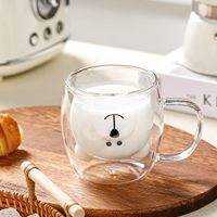 Mug en verre à double paroi isolé, motif ours de dessin animé, qualité alimentaire, résistant à la chaleur, mignon, cadeau d'anniversaire pour femmes et amies, vente en gros