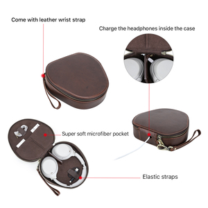 Estuche portátil de cuero de grano completo para auriculares Sony WH1000XM4/<span class=keywords><strong>AirPods</strong></span> <span class=keywords><strong>Max</strong></span>, organizador de viaje con bolsillo para accesorios y puerto de carga - Product Image 5