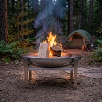 Brasero portable en acier inoxydable avec poignées et pieds, pour jardin extérieur, foyer à bois