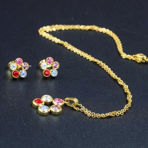 Parure de bijoux plaqués or tendance avec zircon multicolore en forme de fleur, collier ras-du-cou et boucles d'oreilles, ensemble de bijoux de mariée pour femme - Product Image 4