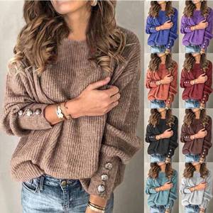 Atasan Rajut Wanita Kerah O S-5XL, Kancing <span class=keywords><strong>Boho</strong></span> Ukuran Besar, Kasual Lengan Panjang, Sweater Polos Wanita, Rajutan - Product Image 1