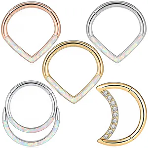 Original Ear Stud Stone Square Earing 14K Gold Diamond Septum Clicker Segment Ring Gear Piercing