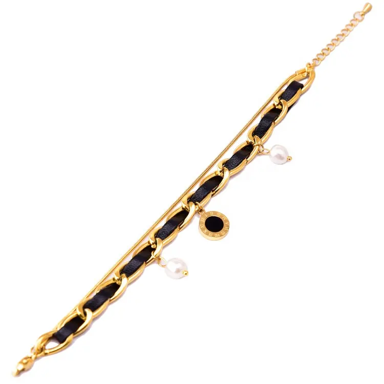 Perles coulissantes minimalistes avec cordon de serrage, or 18k, acier titane, Bracelet à chaîne ajustable pour filles