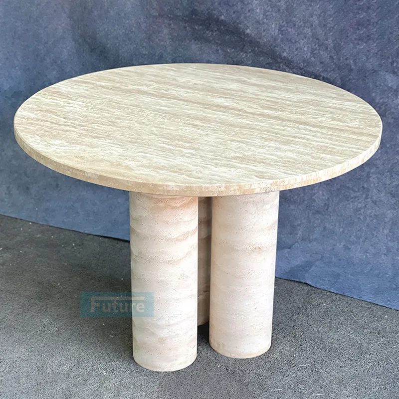 Meubles de salon modernes de style italien Table basse ronde Table basse en marbre travertin beige Table de salle à manger