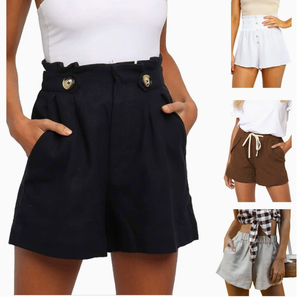 2024 Women's Casual High-Waisted <strong>Frilly</strong> Straight Leg <strong>Shorts</strong> New Solid Color Fashion <strong>Short</strong> Breathable Plus Size Women - Product Image 1