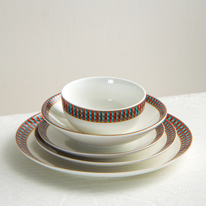 Ensemble de vaisselle en céramique JQY, assiettes et bols, style nordique, porcelaine blanche, assiettes à dîner de haute qualité, décor à carreaux rouges, vaisselle de cuisine - Product Image 6