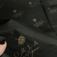 Papier de soie personnalisé noir écologique, papier couché imprimé avec logo doré, simple face, pour emballage cadeau de vêtements, vente en gros