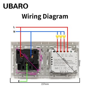 Interruptor Táctil Tipo 153 con Enchufe Europeo, 10A, 60x60mm, Panel de Vidrio Templado Blanco con Aislamiento Ignífugo - Product Image 4