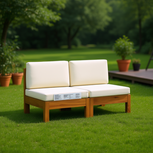 Canapé de jardin en bois d'acacia, blanc crème, deux places, mobilier d'extérieur minimaliste, durable - Product Image 2
