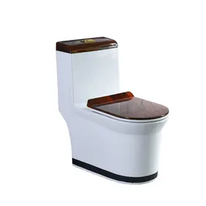 High-end floor one piece elongated dual flush sanitary ware wood grain toilet seat ceramic wc bowl