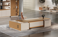 Bureau de direction en forme de L en bois massif MFC de luxe moderne, résistant à l'eau, multifonctionnel, écologique pour usage professionnel