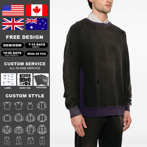 เสื้อสเวตเชิ้ตคอกลมทรงปกติสำหรับผู้ชาย ยี่ห้อ KingSen ปักลายแบบสั่งทำพิเศษ สไตล์วินเทจ สีสันตัดกัน แต่งขาดแบบดิสเทรส - Product Image 2