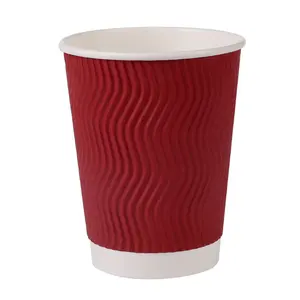PLA Disposable Biodegradable Custom Printed Single Double Wall 8 10 12 16 18 20oz Ripple Paper Cup With Lids Coffee Hot Drinks