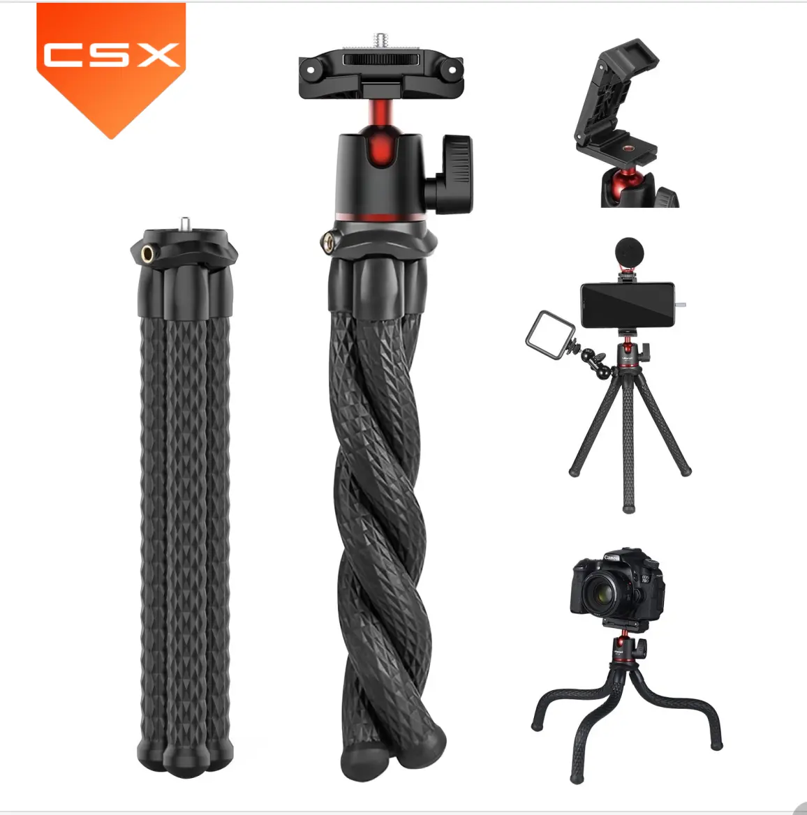 Phone Flexible Camera Tripod Mount with Cold Shoe Waterproof Tripod Stand for GoPro Portable Travel Tripod for Live Stream