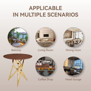 37Inch Round Dining <b>Table</b> with Golden Metal <b>Legs</b> Antique Design Portable for 4 People Home & Hotel Use - Product Image 6